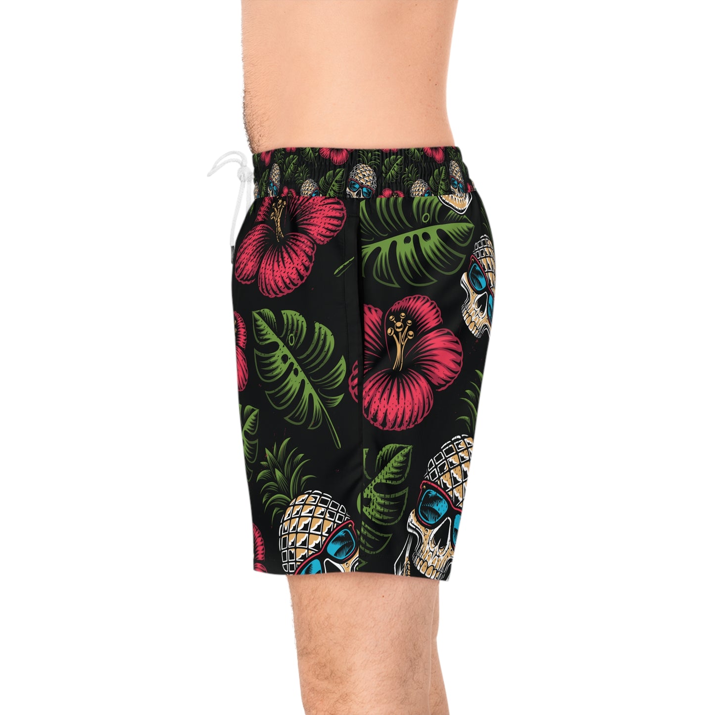 Men's Mid-Length Swim Shorts (AOP) - Tropical Skull