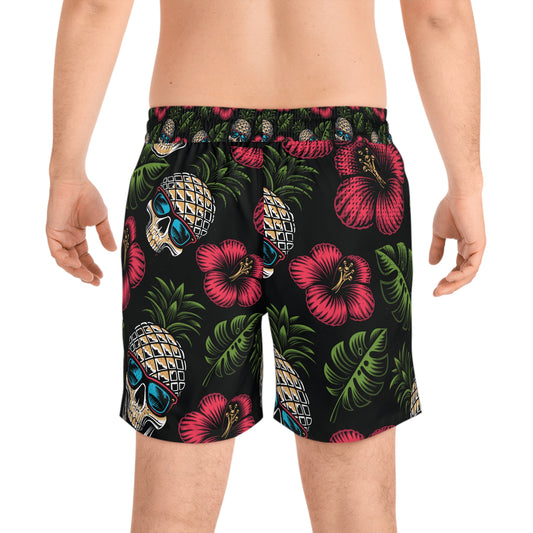 Men's Mid-Length Swim Shorts (AOP) - Tropical Skull