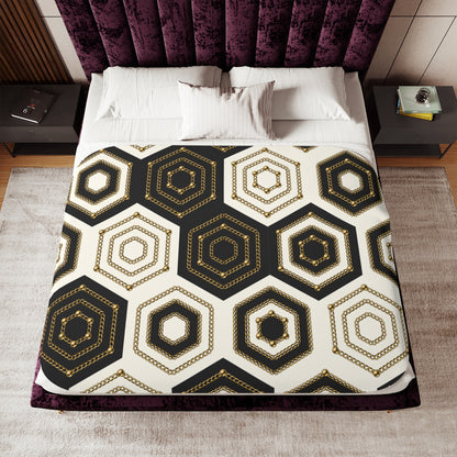 Sherpa Blanket, Two Colors - Black/Gold Hex