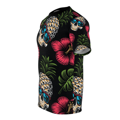 Unisex Cut & Sew Tee (AOP) - Tropical Skull