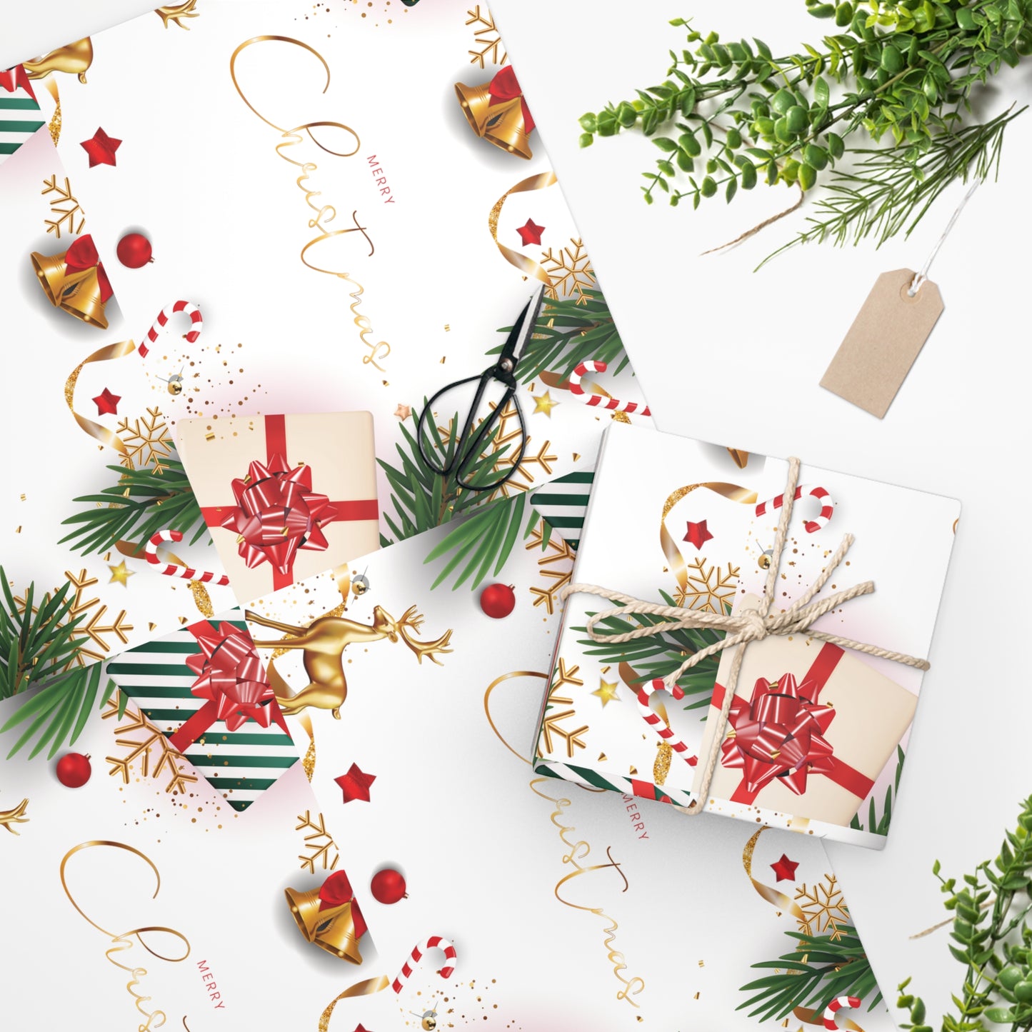 Wrapping Paper - Merry Christmas White/Gold