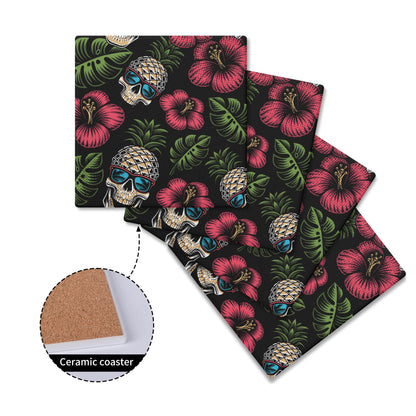 Square Ceramic Coasters - Tropical Skulls