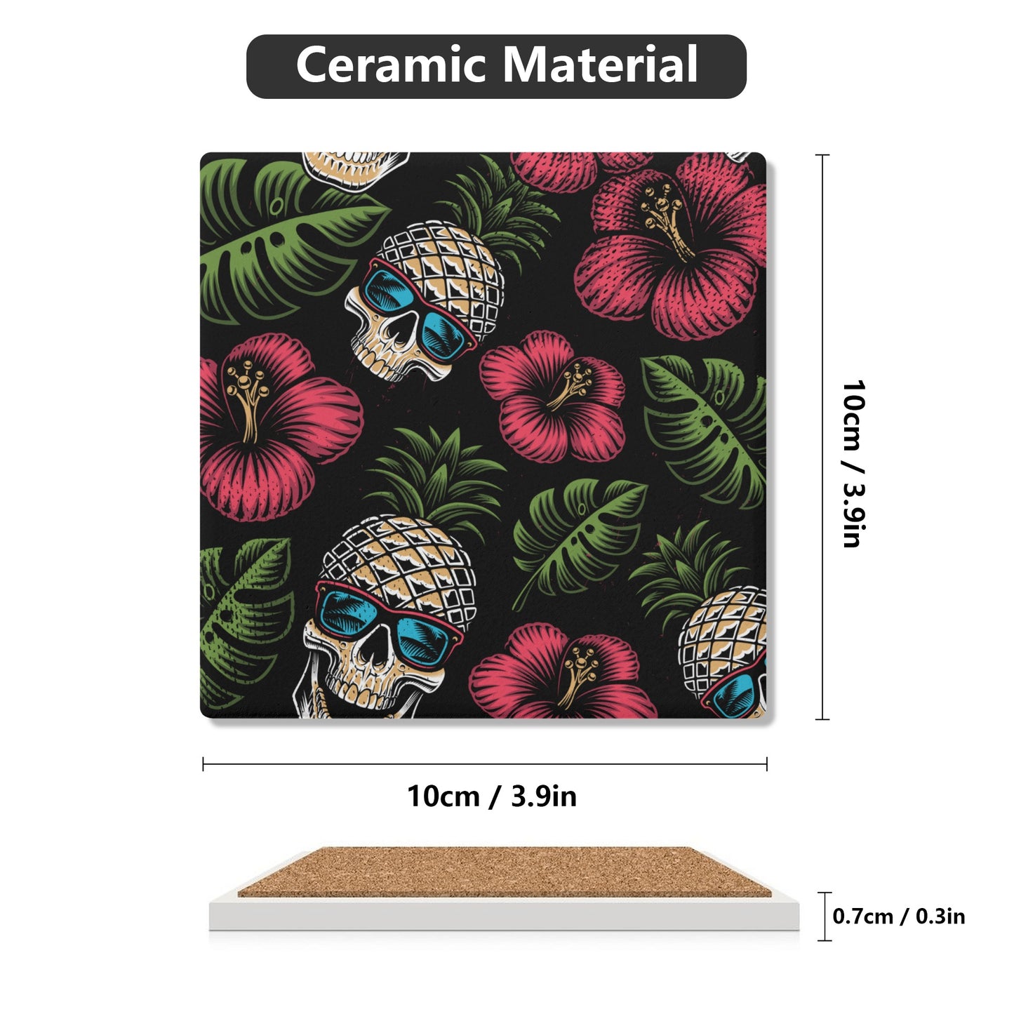 Square Ceramic Coasters - Tropical Skulls