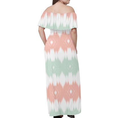 Womens Off-shoulder Long Dress - Boho Abstract