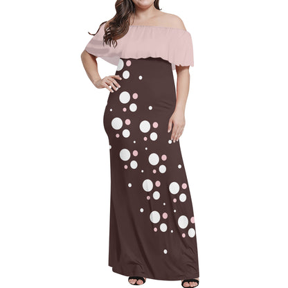 Womens Off-shoulder Long Dress - Polka Dots