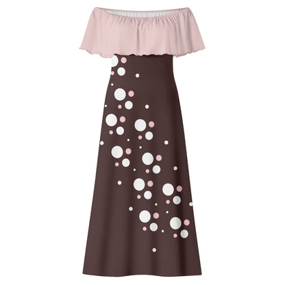 Womens Off-shoulder Long Dress - Polka Dots