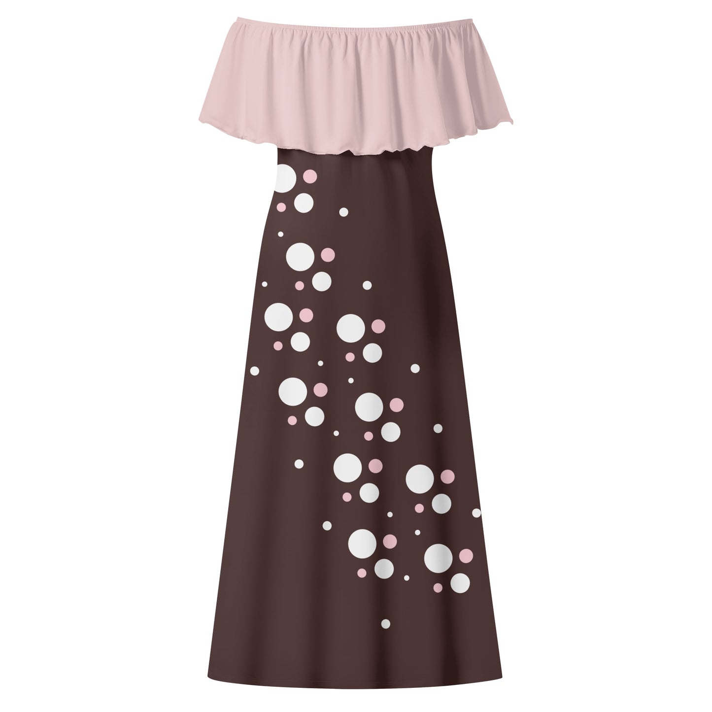 Womens Off-shoulder Long Dress - Polka Dots