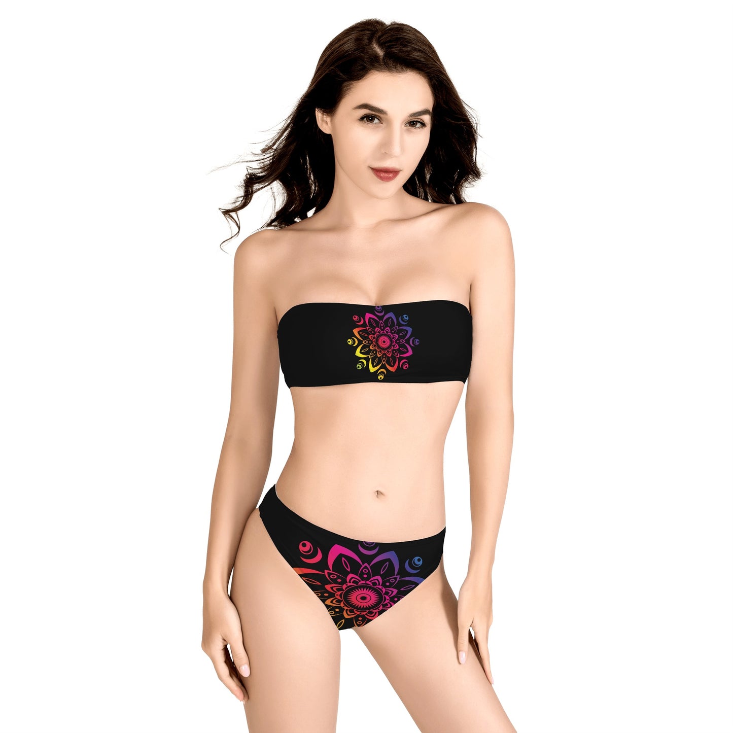 Womens Bandeau Strapless Bikinis Swimsuit - Floral Pattern