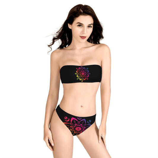 Womens Bandeau Strapless Bikinis Swimsuit - Floral Pattern