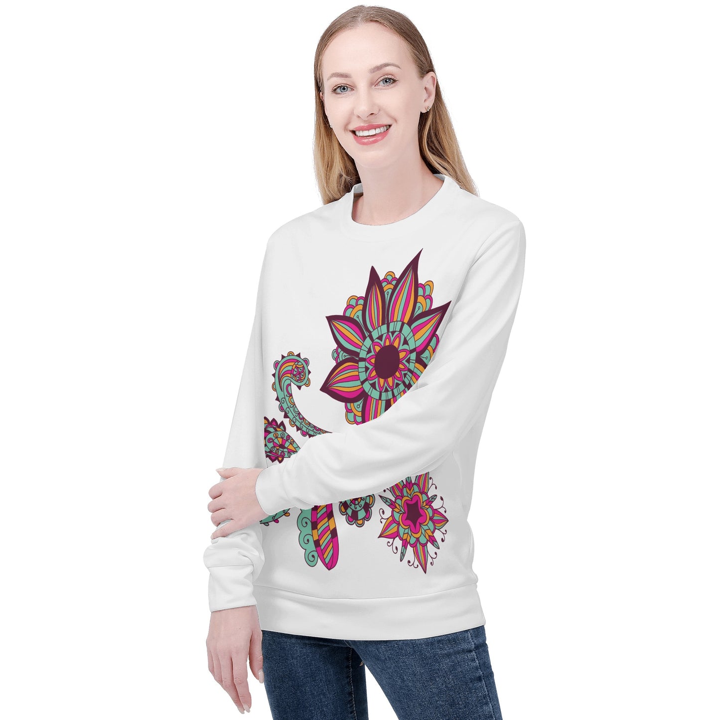 Womens All Over Print Sweater - Floral Design