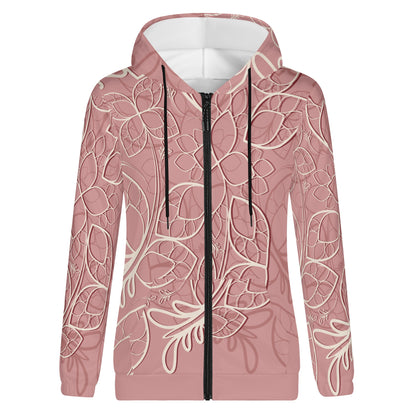 Womens Lightweight Zipper Jumper Sweatshirt Hoodie- Floral Lace