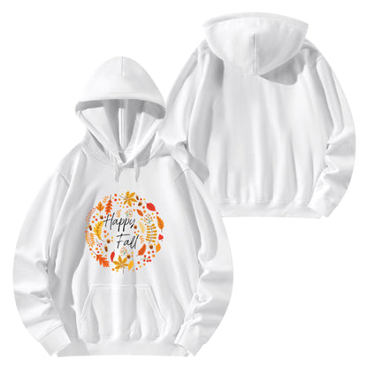 Front & Back Printing Adult Cotton Hoodie - Happy Fall