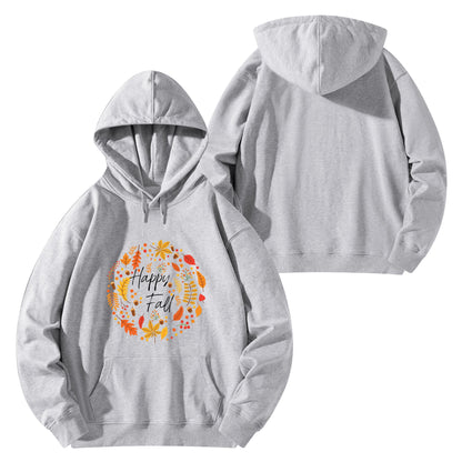 Front & Back Printing Adult Cotton Hoodie - Happy Fall