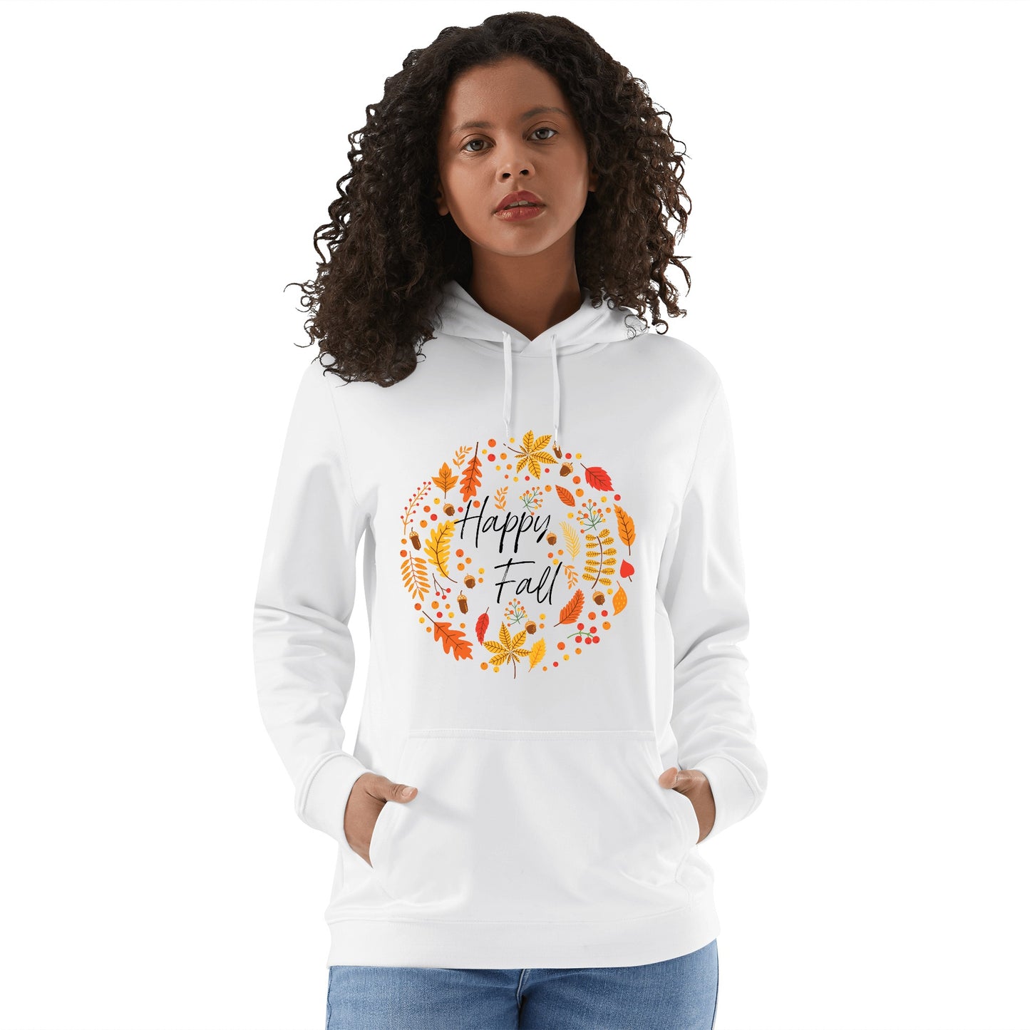 Front & Back Printing Adult Cotton Hoodie - Happy Fall