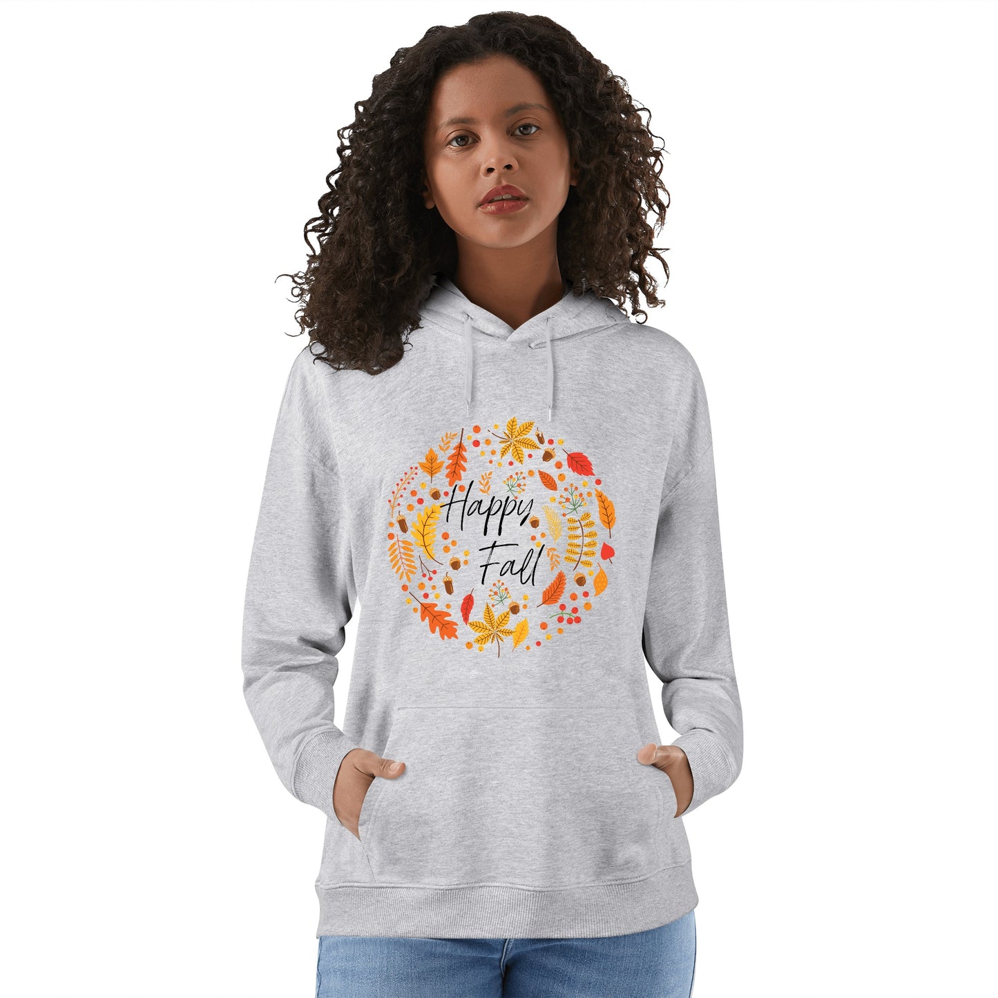 Front & Back Printing Adult Cotton Hoodie - Happy Fall