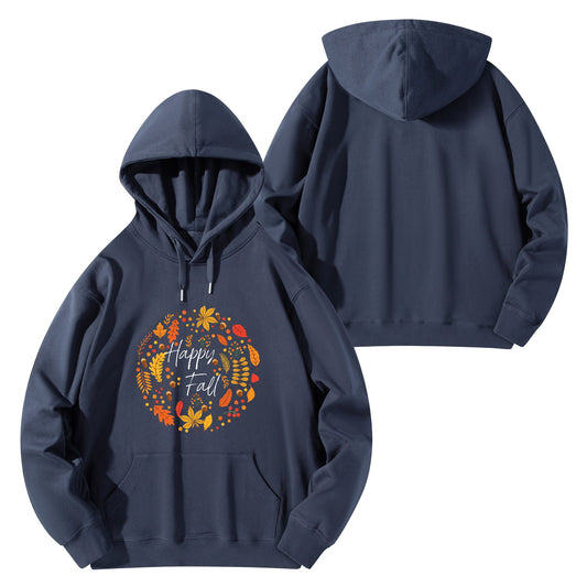 Front & Back Printing Adult Cotton Hoodie - Happy Fall