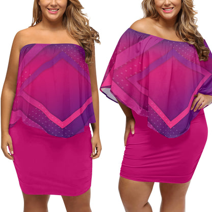 Womens Off-the-shoulder Tube Dress - Abstract Pink/Purple