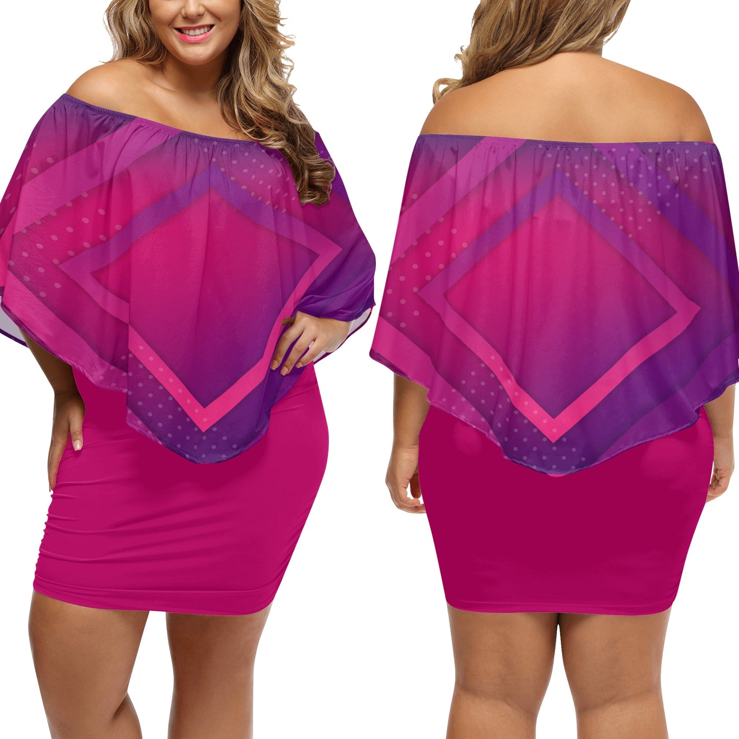 Womens Off-the-shoulder Tube Dress - Abstract Pink/Purple