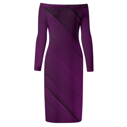 Womens Long Sleeve Off The Shoulder Lady Dress - Abstract Dark Purple