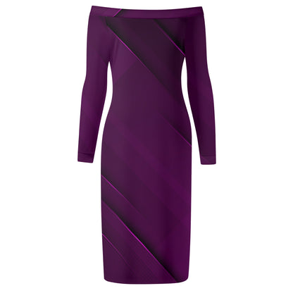 Womens Long Sleeve Off The Shoulder Lady Dress - Abstract Dark Purple