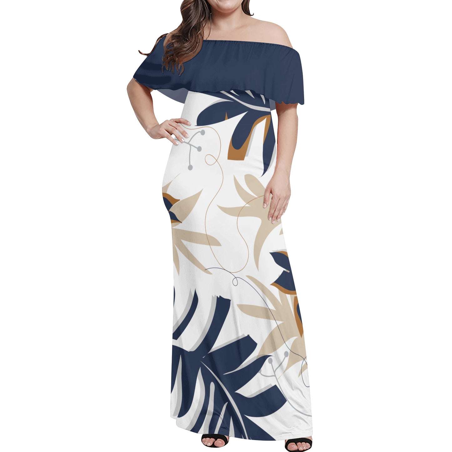 Womens Off-shoulder Long Dress - Leaf