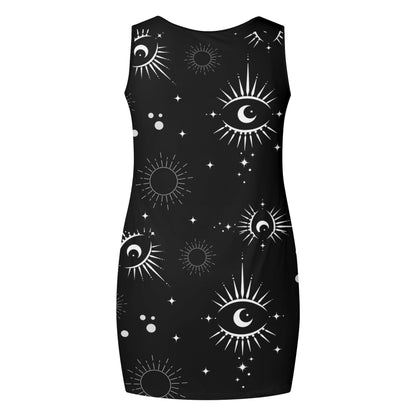 Womens Elegant Sleeveless Mini Dress - Mystical Eyes