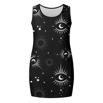 Womens Elegant Sleeveless Mini Dress - Mystical Eyes