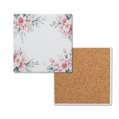 Square Ceramic Coasters - Pink Flowers