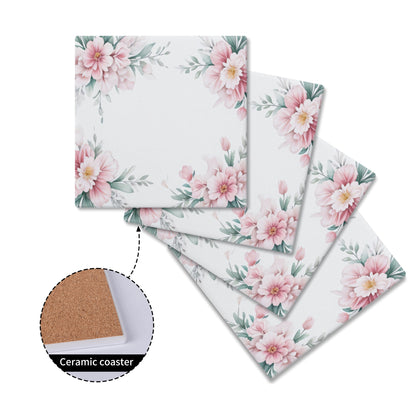 Square Ceramic Coasters - Pink Flowers