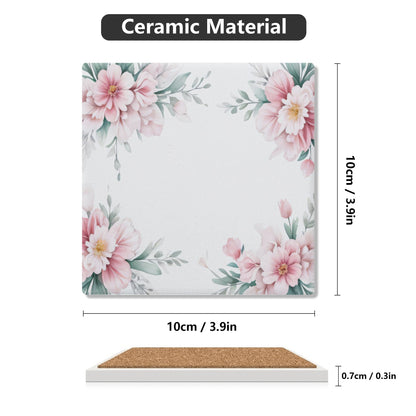 Square Ceramic Coasters - Pink Flowers