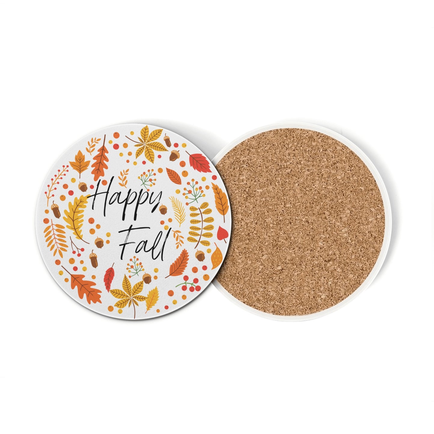 Round Ceramic Coasters - Happy Fall