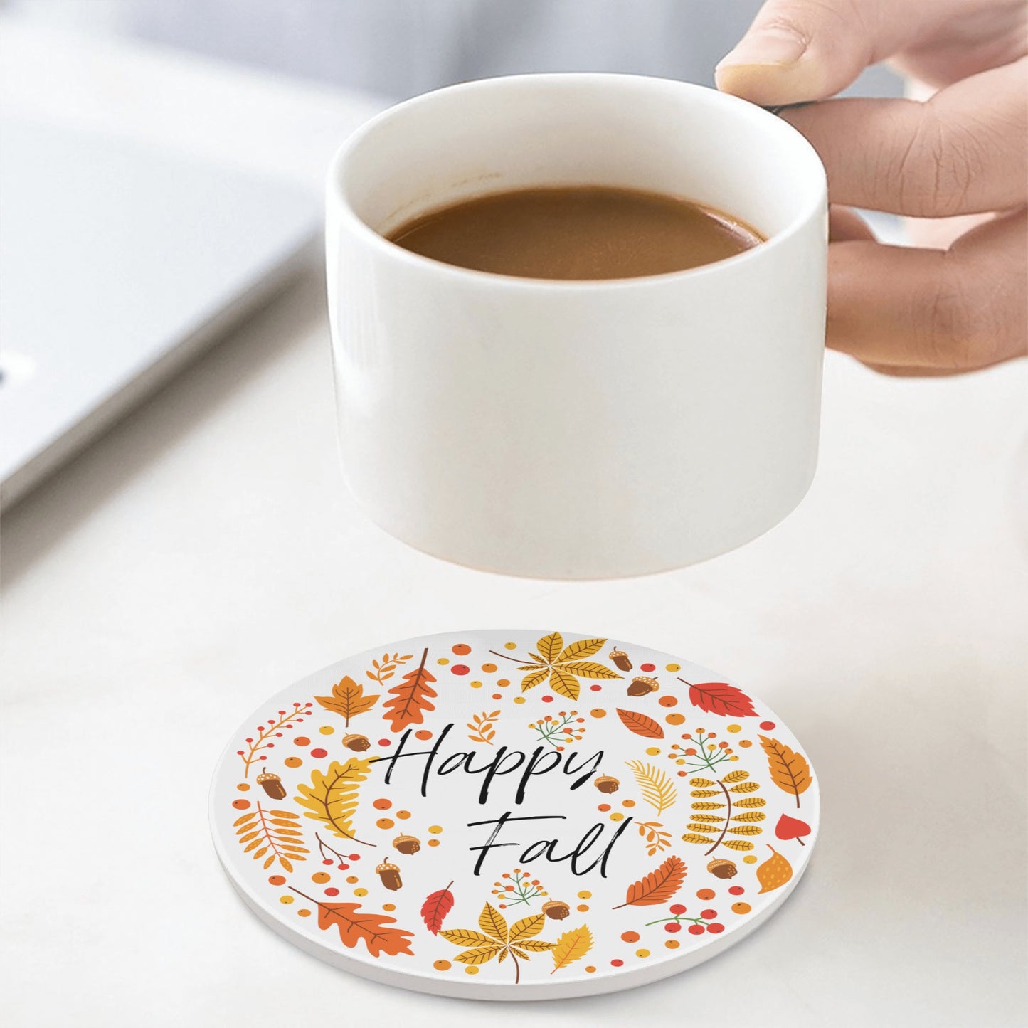 Round Ceramic Coasters - Happy Fall