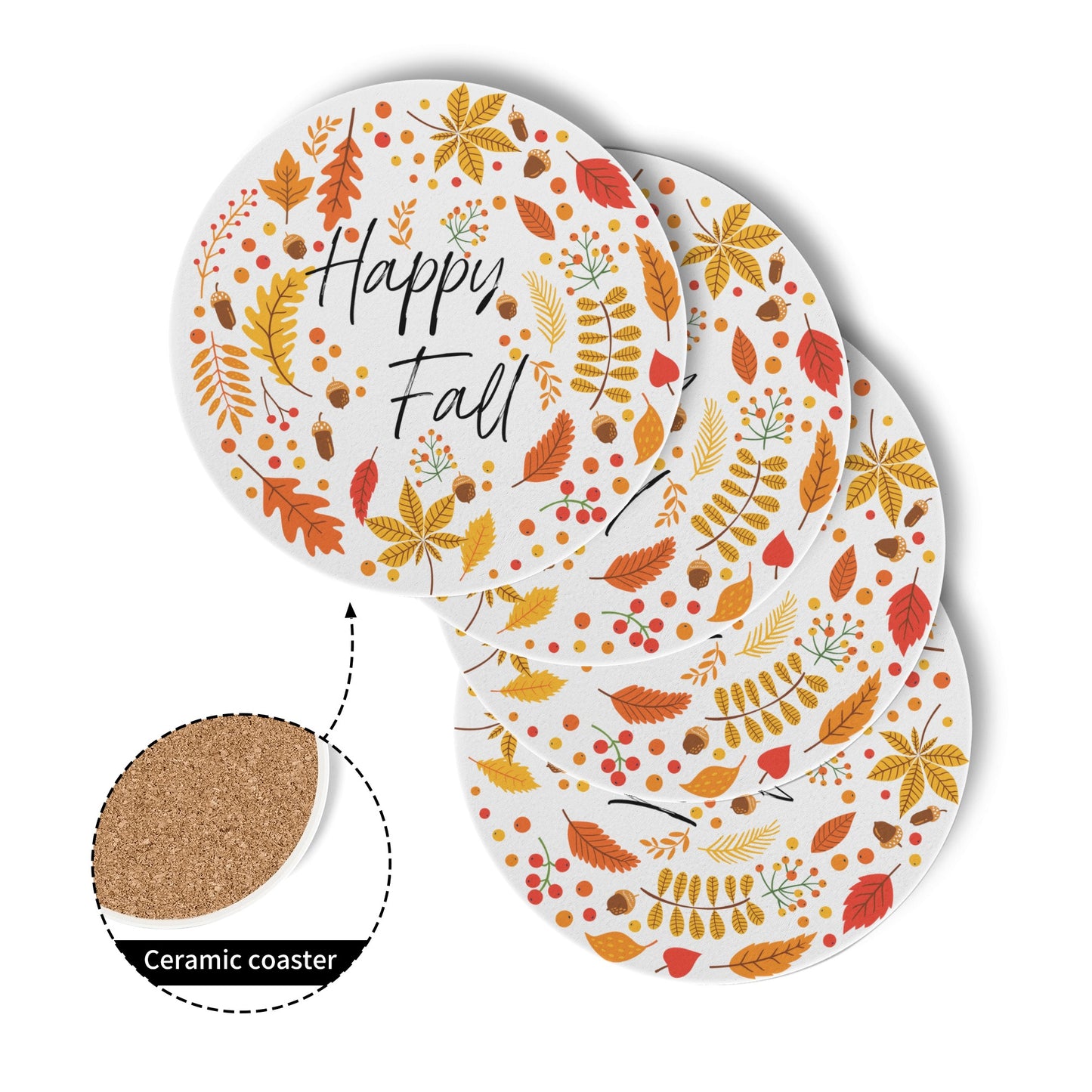 Round Ceramic Coasters - Happy Fall