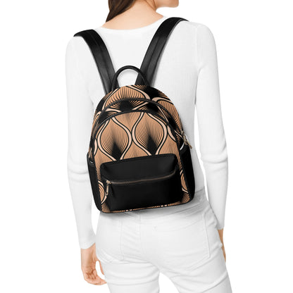 Womens Casual PU Backpack - Peach Feather