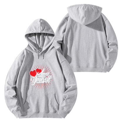 Front & Back Printing Adult Cotton Hoodie - Love yourself