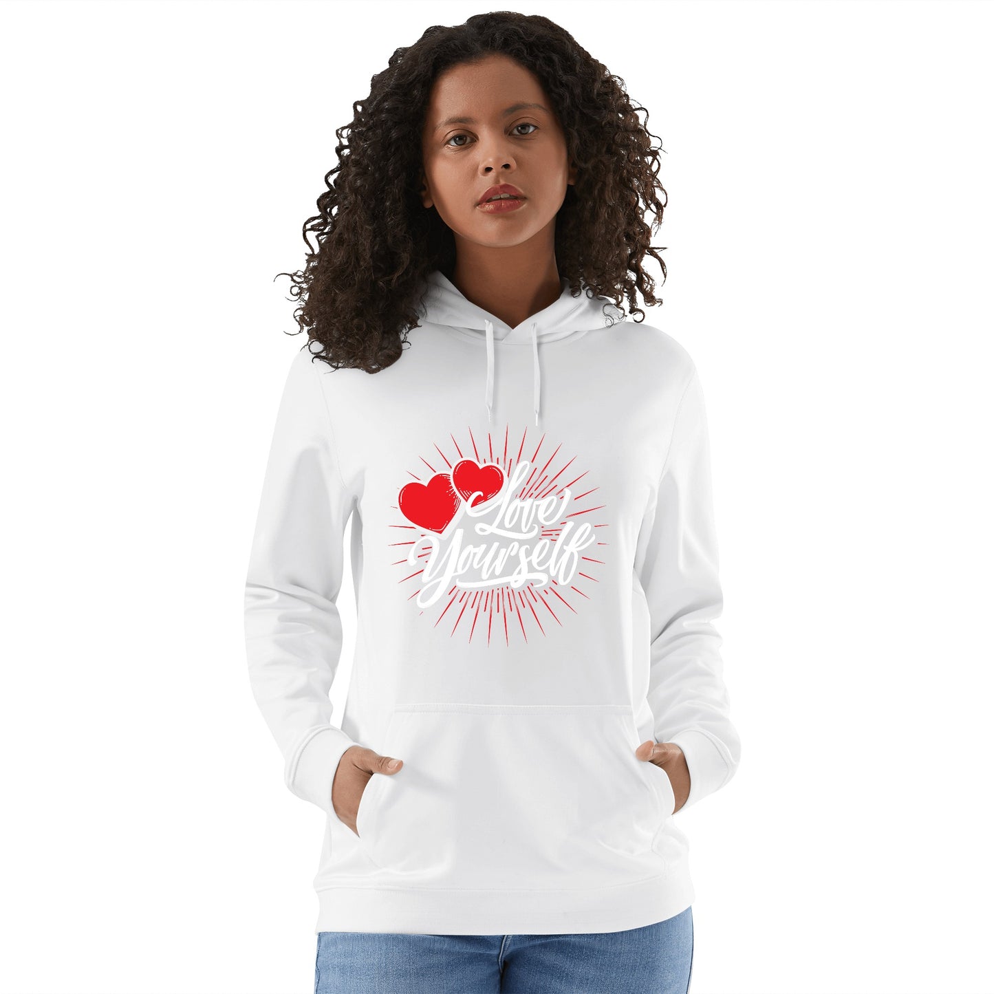 Front & Back Printing Adult Cotton Hoodie - Love yourself