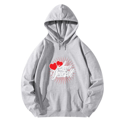 Front & Back Printing Adult Cotton Hoodie - Love yourself