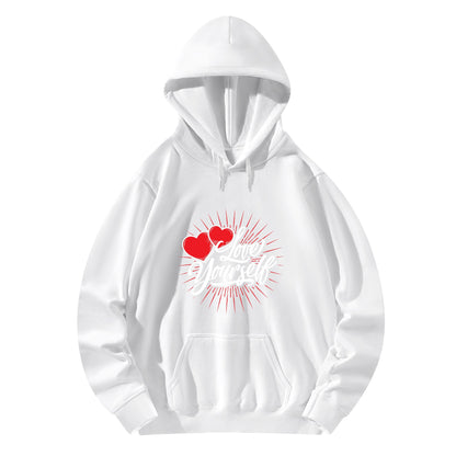 Front & Back Printing Adult Cotton Hoodie - Love yourself