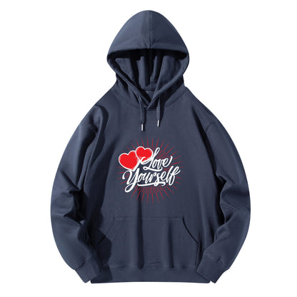 Front & Back Printing Adult Cotton Hoodie - Love yourself