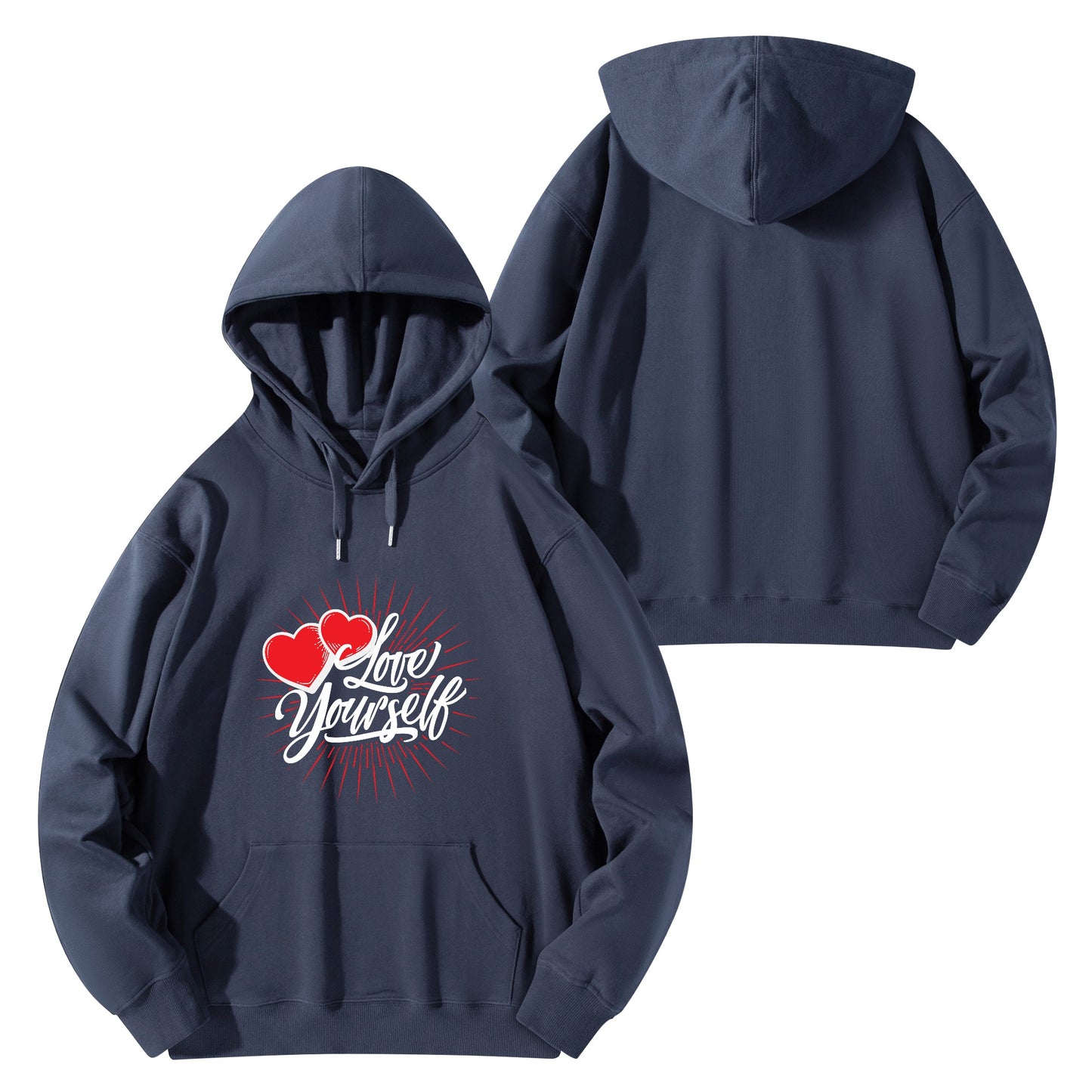 Front & Back Printing Adult Cotton Hoodie - Love yourself