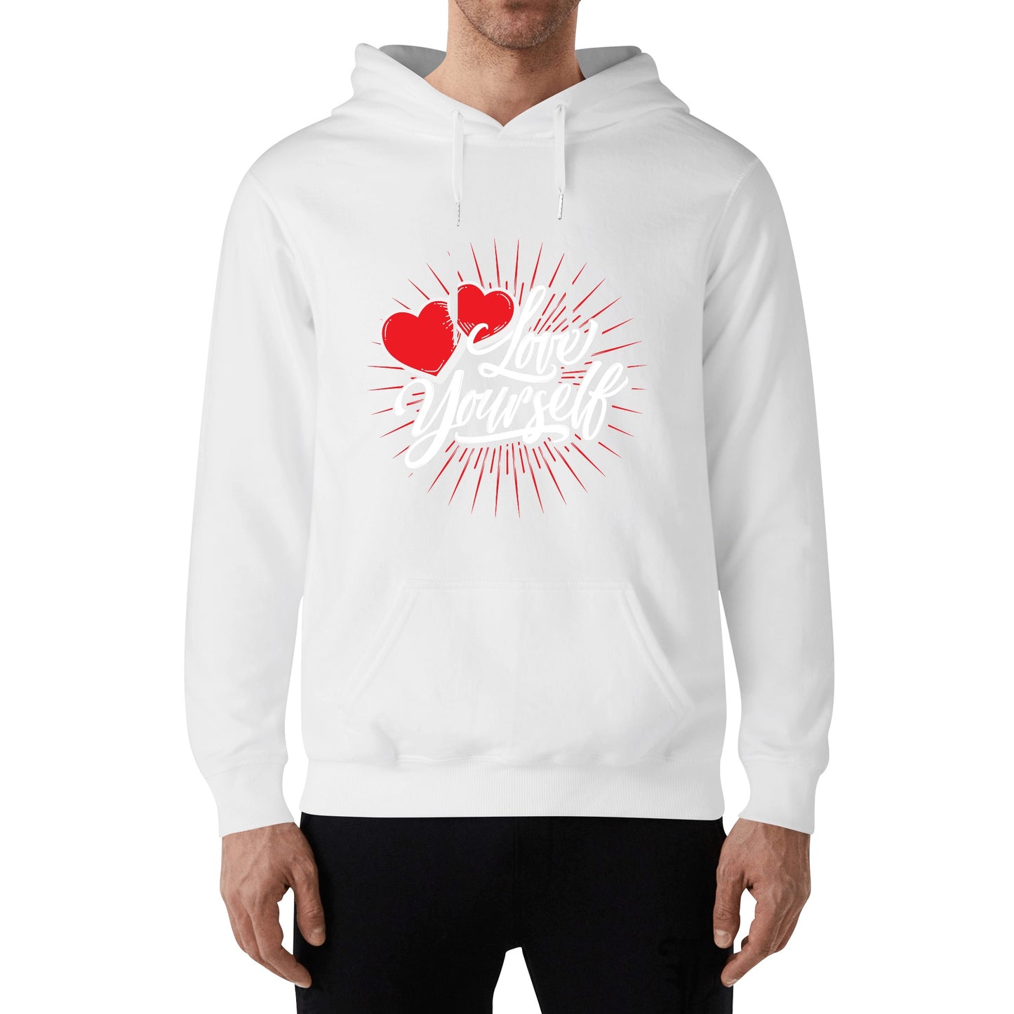 Front & Back Printing Adult Cotton Hoodie - Love yourself