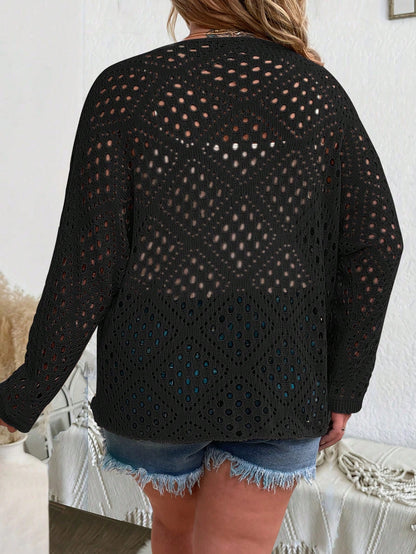 LUNE Plus Size Hollow Out Knitted Round Neck Cover Up For Spring And Summer