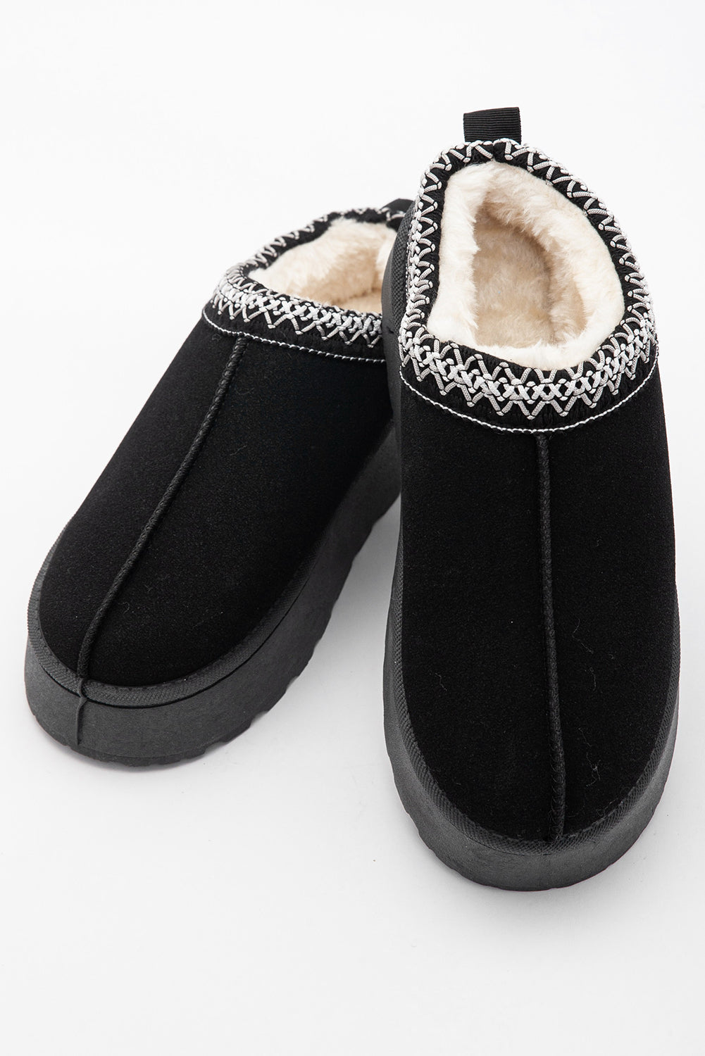 Black Suede Contrast Print Plush Lined Snow Boots