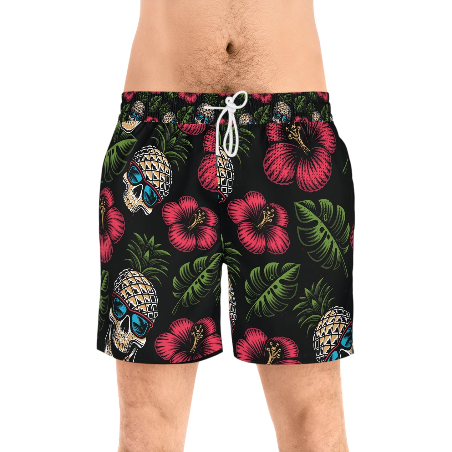 Men's Mid-Length Swim Shorts (AOP) - Tropical Skull