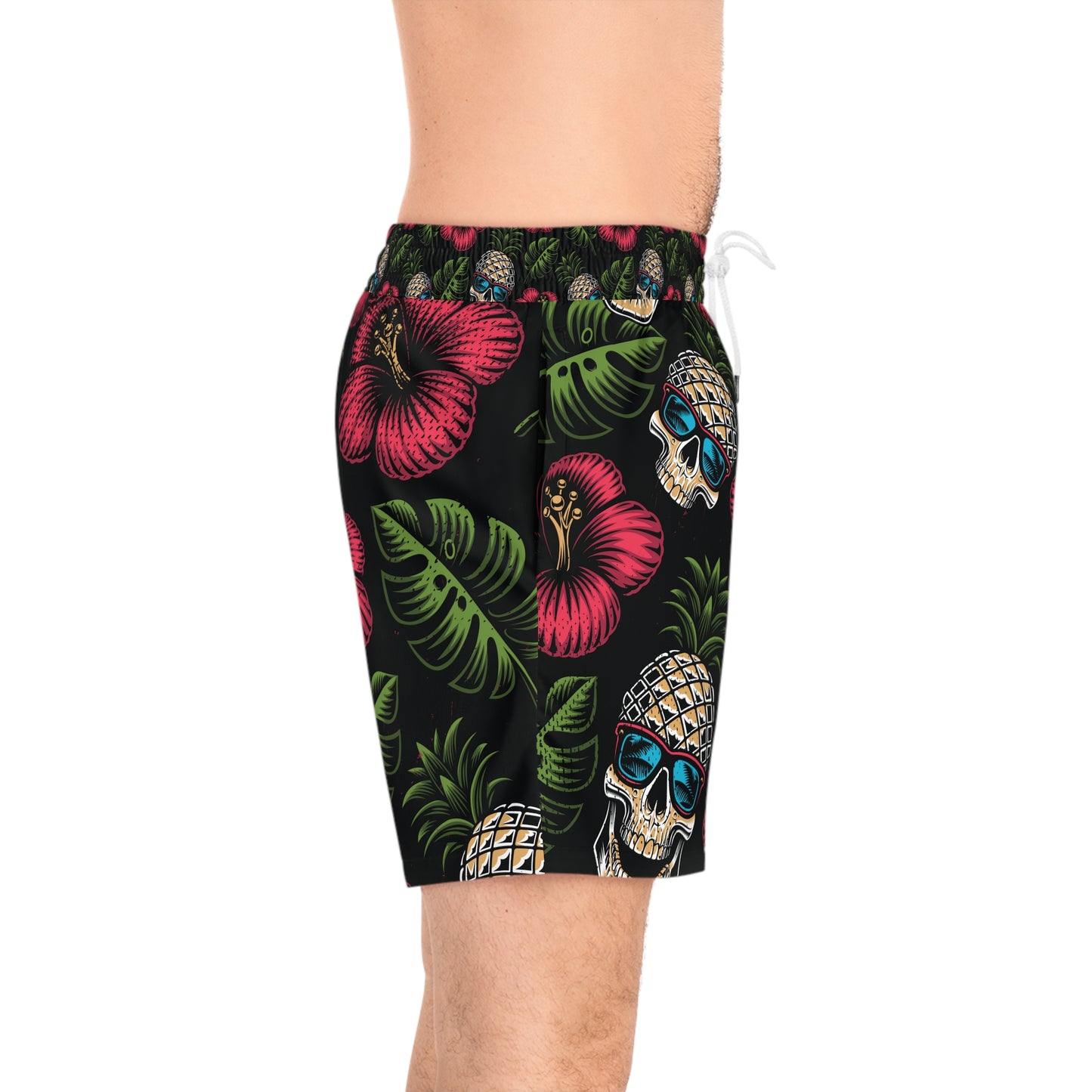 Men's Mid-Length Swim Shorts (AOP) - Tropical Skull