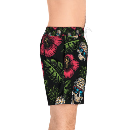 Men's Mid-Length Swim Shorts (AOP) - Tropical Skull