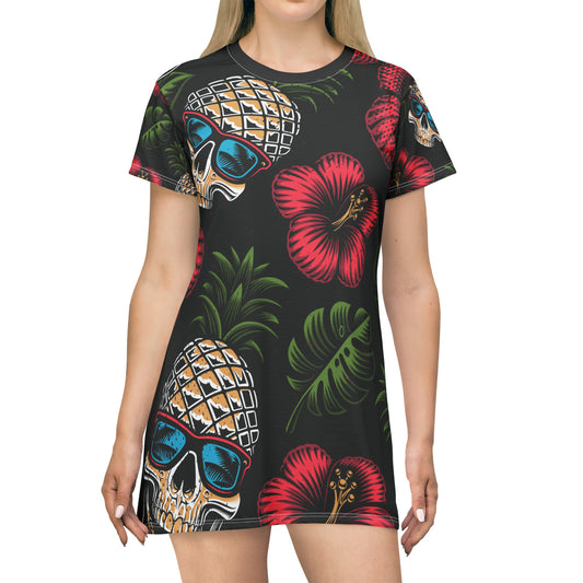 T-Shirt Dress (AOP) -Tropical Skull