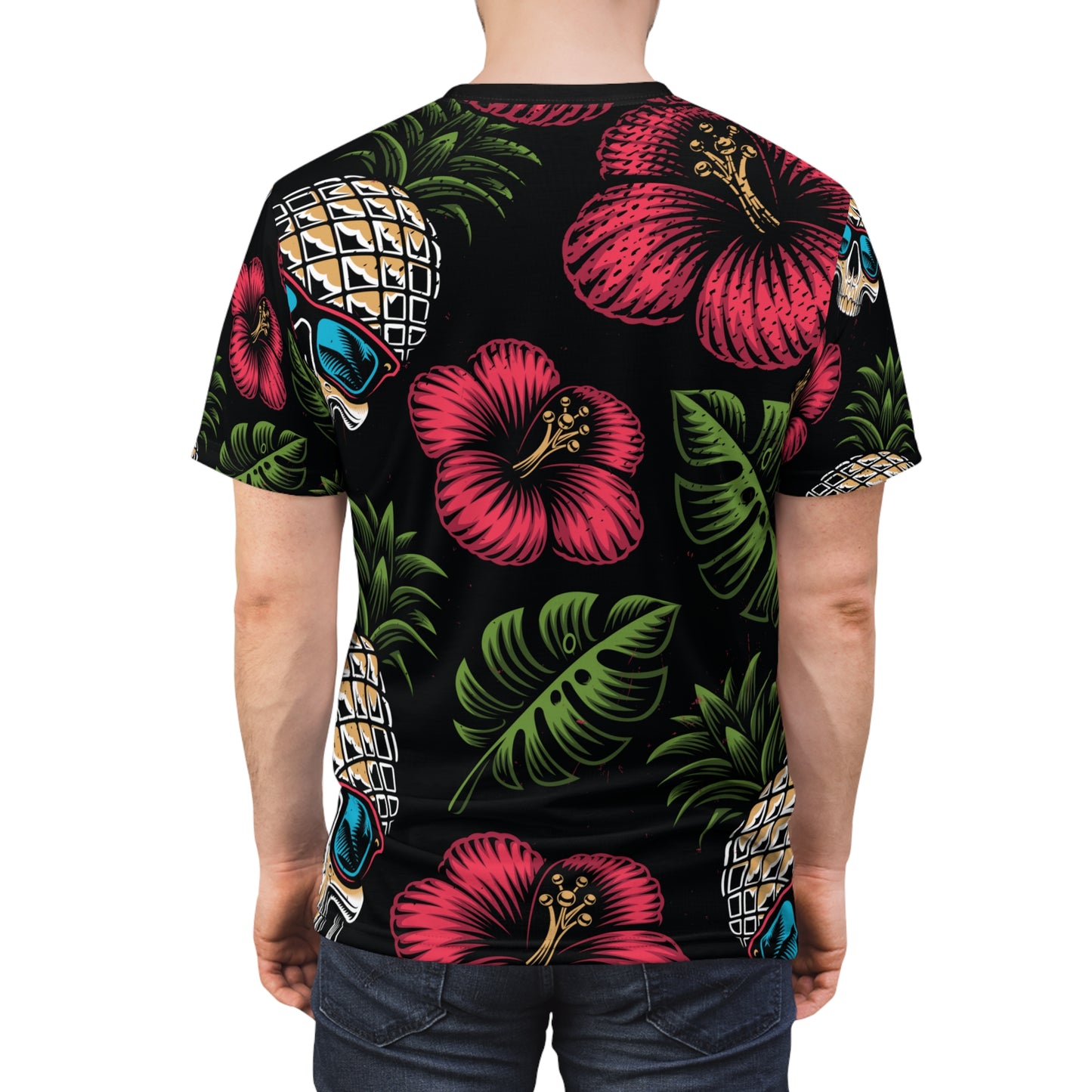 Unisex Cut & Sew Tee (AOP) - Tropical Skull