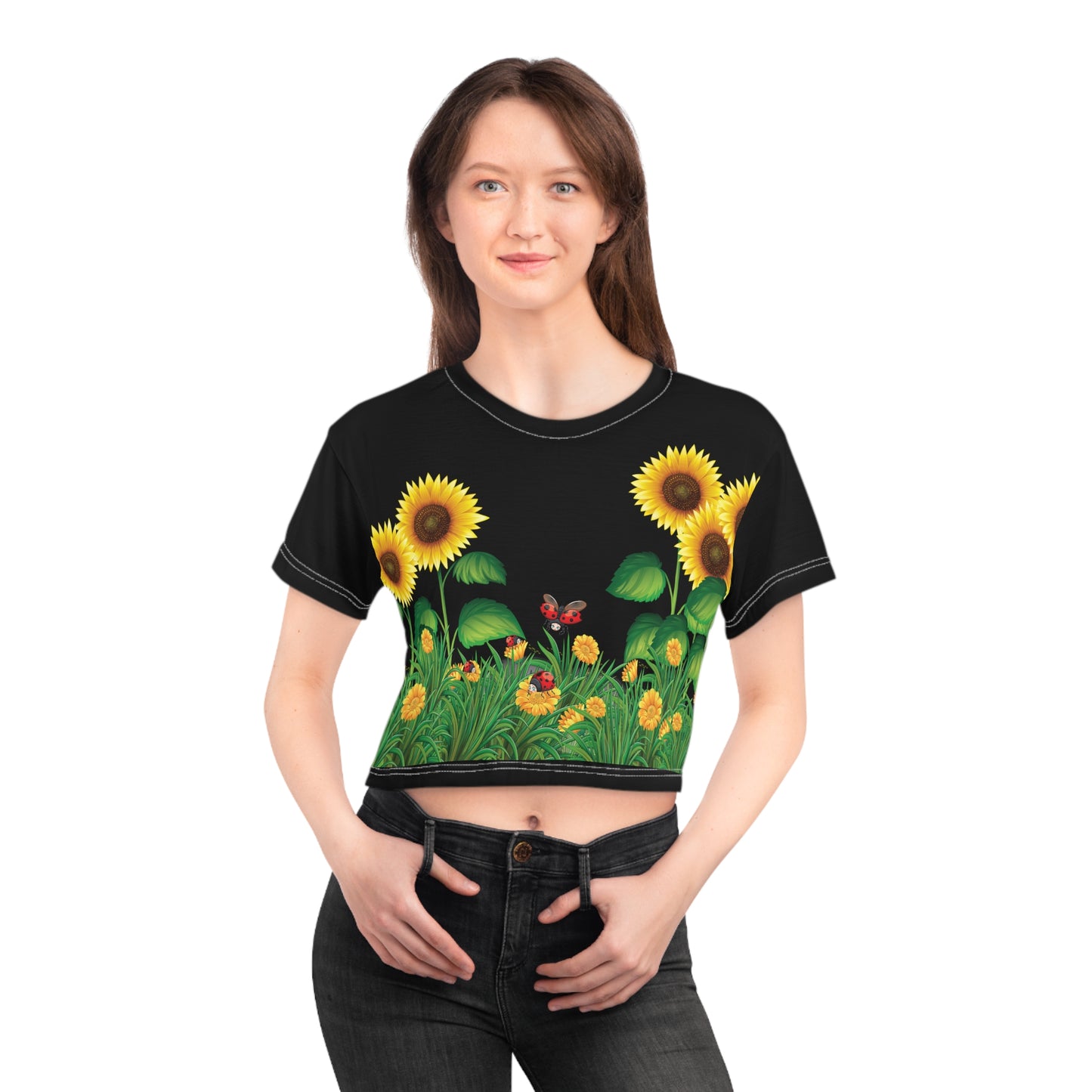 Crop Tee (AOP) - Sunflowers