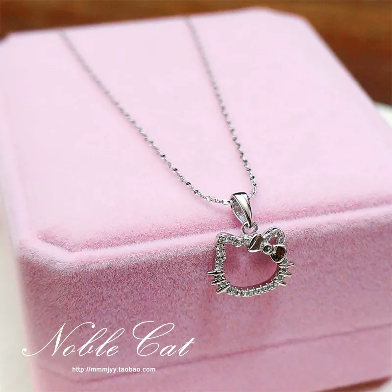 Sanrio Hellokitty Anime Necklace Pearl Pendant Sterling Silver Girl Girlfriend Charms Clavicle Chain Jewelry Birthday Gifts